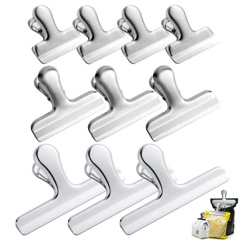 CNYMANY 10 pcs Large Stainless Steel Chip Bag Clips, CNYMANY 3 Sizes 4.7" 3" 1.6" Heavy Duty Air Tight Seal Grip Coffee Food Bag Clamps for Office Kitchen Home Use - Image 1